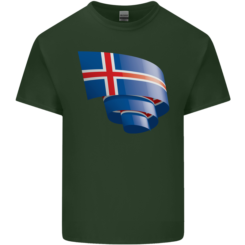 Curled Iceland Flag Icelander Day Football Mens Cotton T-Shirt Tee Top Forest Green