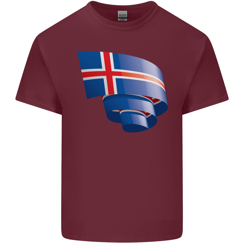 Curled Iceland Flag Icelander Day Football Mens Cotton T-Shirt Tee Top Maroon