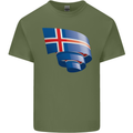 Curled Iceland Flag Icelander Day Football Mens Cotton T-Shirt Tee Top Military Green
