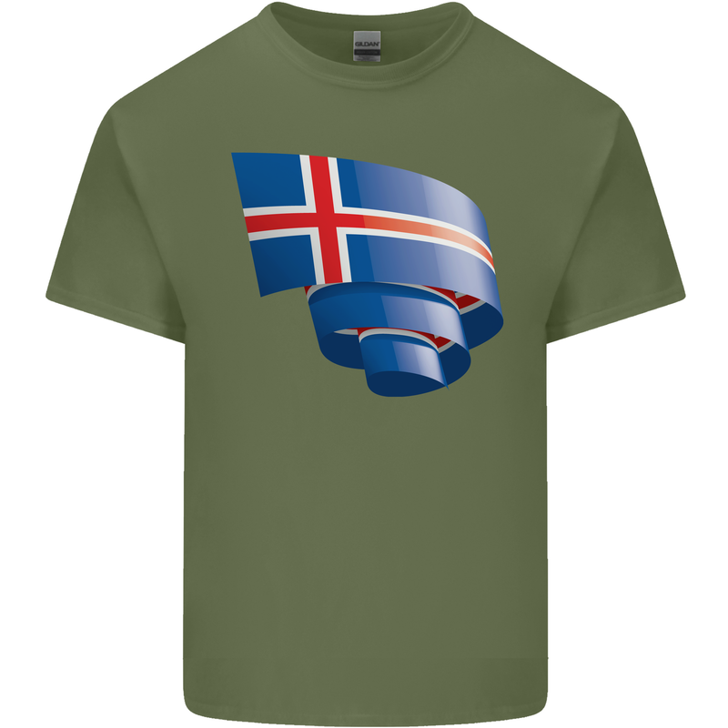 Curled Iceland Flag Icelander Day Football Mens Cotton T-Shirt Tee Top Military Green