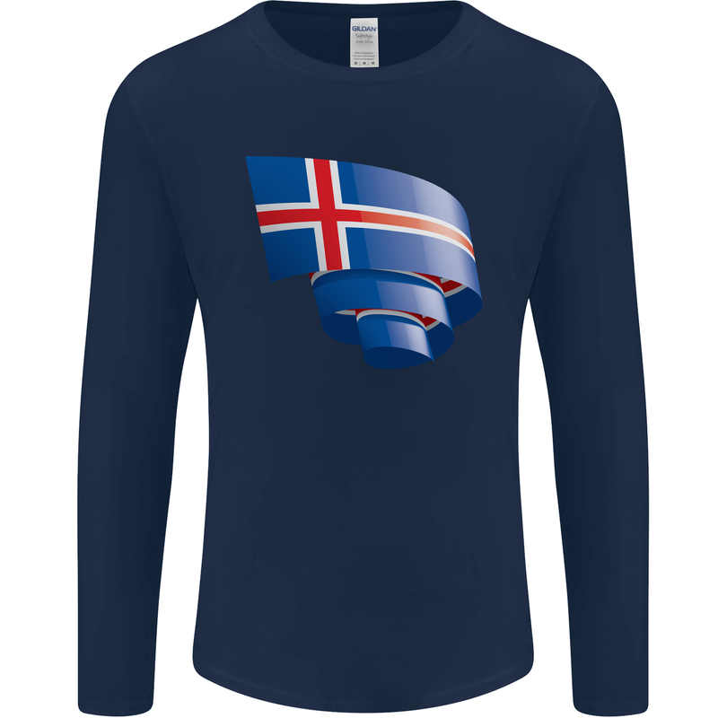 Curled Iceland Flag Icelander Day Football Mens Long Sleeve T-Shirt Navy Blue