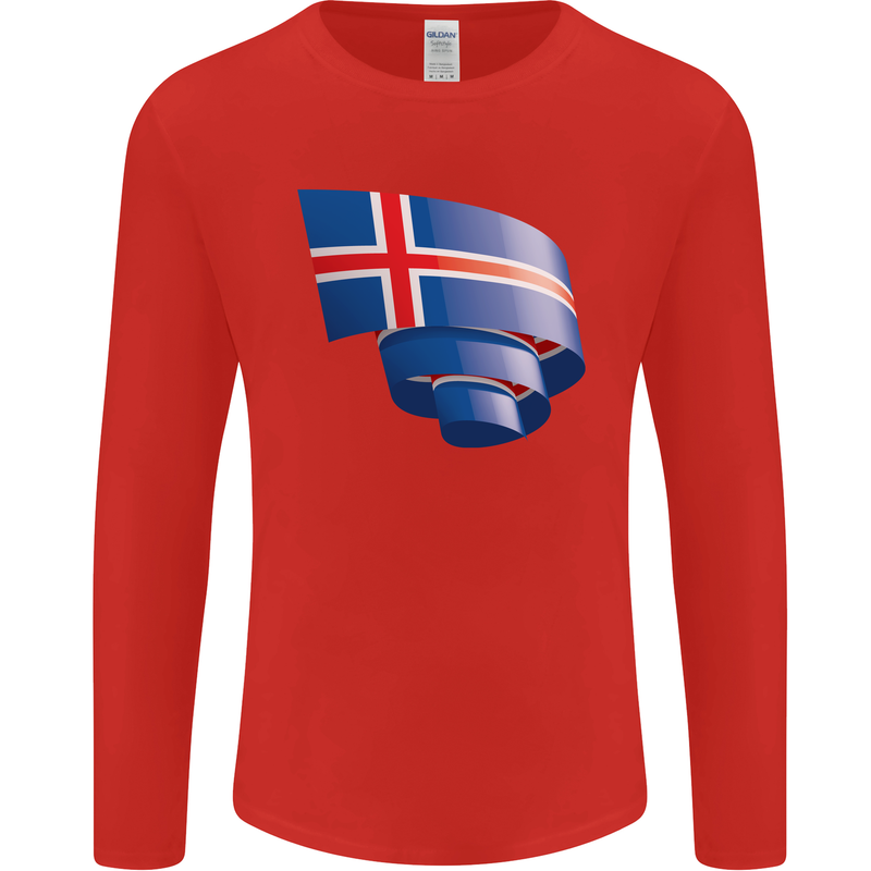Curled Iceland Flag Icelander Day Football Mens Long Sleeve T-Shirt Red