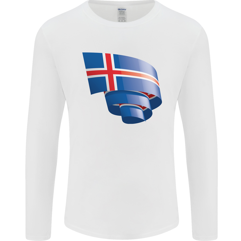 Curled Iceland Flag Icelander Day Football Mens Long Sleeve T-Shirt White