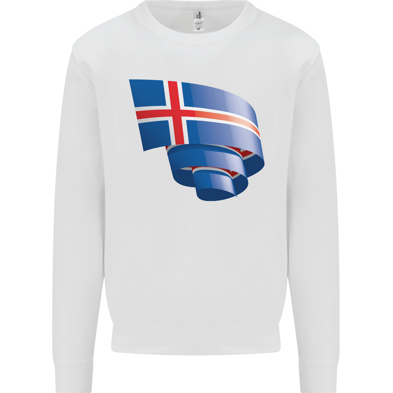 Curled Iceland Flag Icelander Day Football Mens Sweatshirt Jumper White