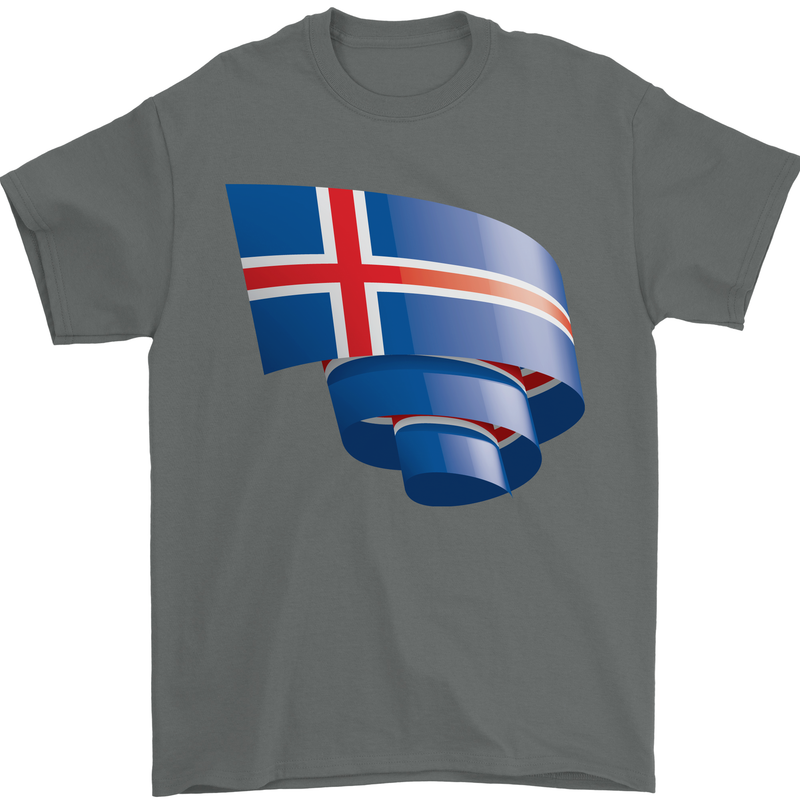 Curled Iceland Flag Icelander Day Football Mens T-Shirt 100% Cotton Charcoal