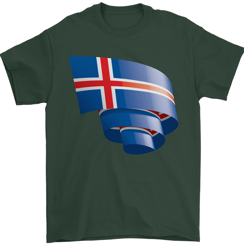 Curled Iceland Flag Icelander Day Football Mens T-Shirt 100% Cotton Forest Green