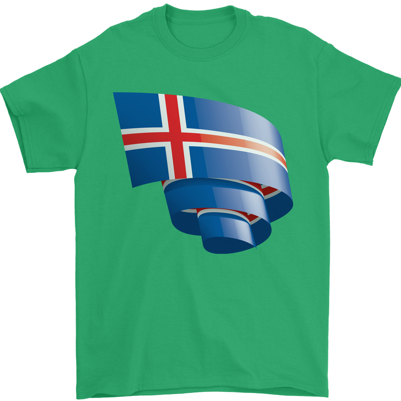Curled Iceland Flag Icelander Day Football Mens T-Shirt 100% Cotton Irish Green