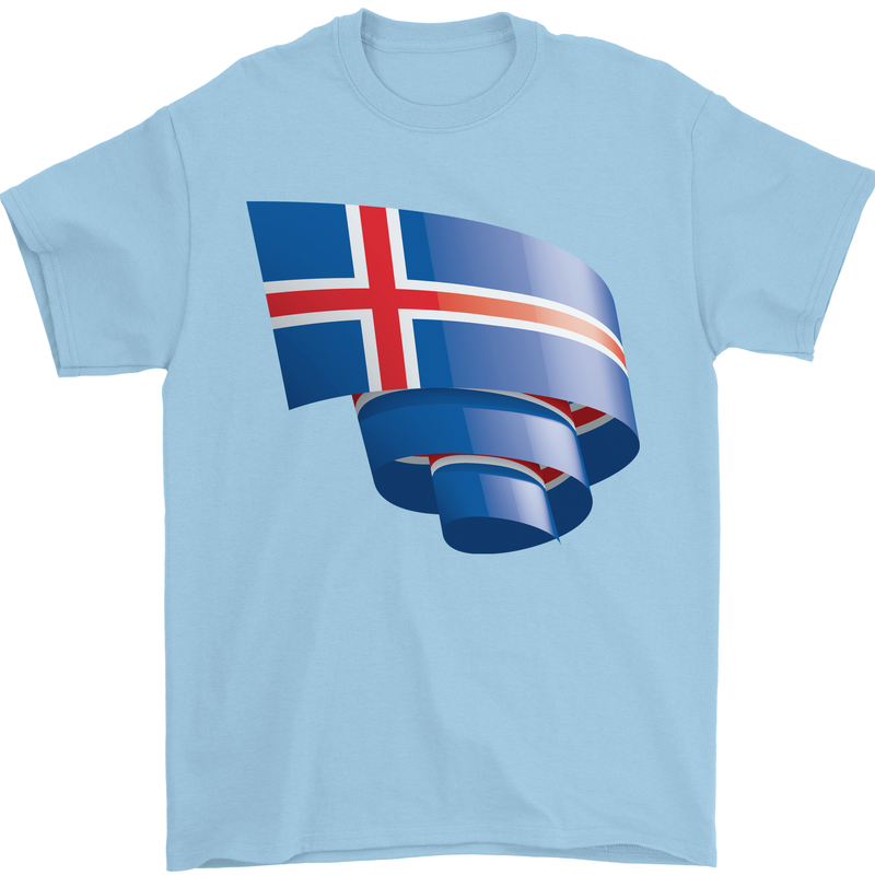 Curled Iceland Flag Icelander Day Football Mens T-Shirt 100% Cotton Light Blue