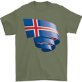 Curled Iceland Flag Icelander Day Football Mens T-Shirt 100% Cotton Military Green