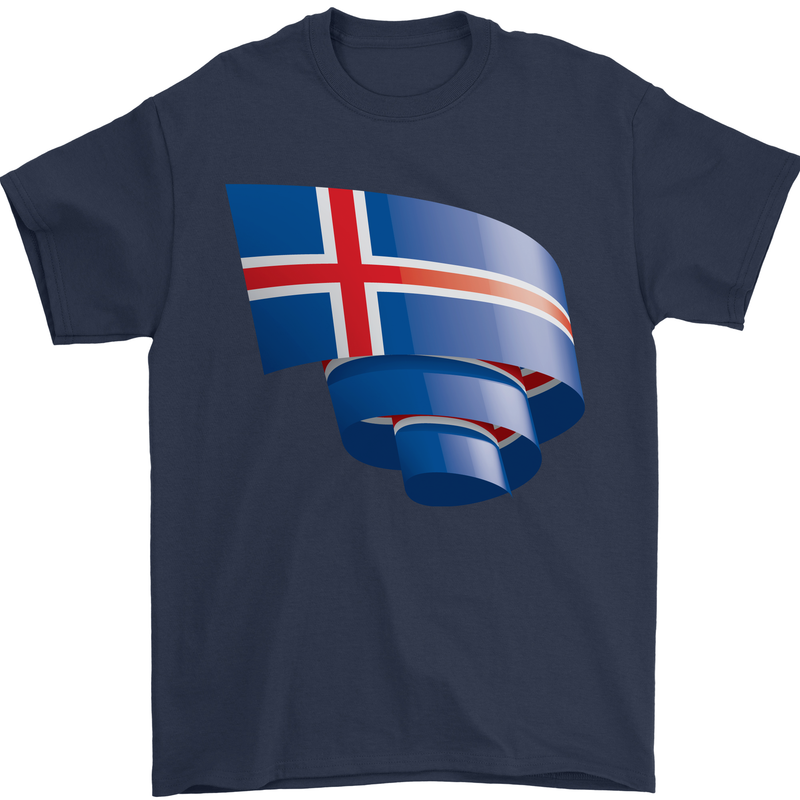 Curled Iceland Flag Icelander Day Football Mens T-Shirt 100% Cotton Navy Blue