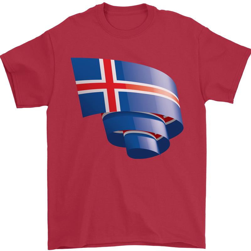 Curled Iceland Flag Icelander Day Football Mens T-Shirt 100% Cotton Red