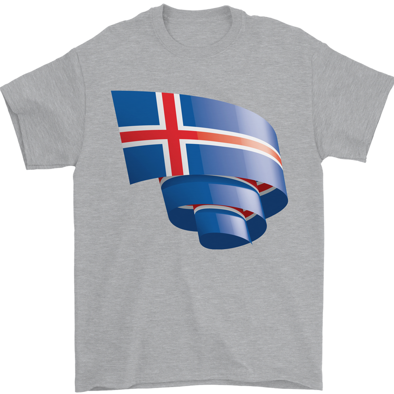 Curled Iceland Flag Icelander Day Football Mens T-Shirt 100% Cotton Sports Grey