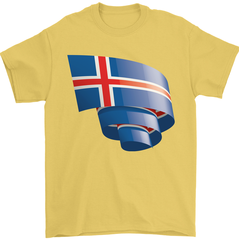Curled Iceland Flag Icelander Day Football Mens T-Shirt 100% Cotton Yellow