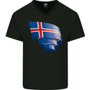 Curled Iceland Flag Icelander Day Football Mens V-Neck Cotton T-Shirt Black
