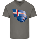 Curled Iceland Flag Icelander Day Football Mens V-Neck Cotton T-Shirt Charcoal