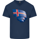 Curled Iceland Flag Icelander Day Football Mens V-Neck Cotton T-Shirt Navy Blue