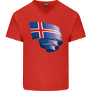 Curled Iceland Flag Icelander Day Football Mens V-Neck Cotton T-Shirt Red