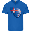 Curled Iceland Flag Icelander Day Football Mens V-Neck Cotton T-Shirt Royal Blue