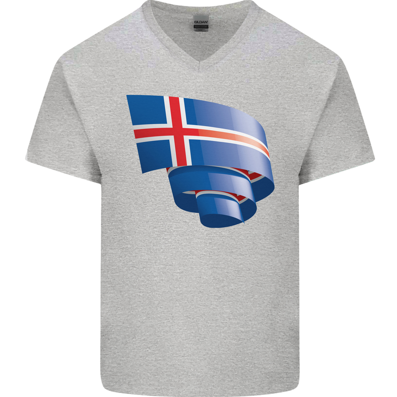 Curled Iceland Flag Icelander Day Football Mens V-Neck Cotton T-Shirt Sports Grey