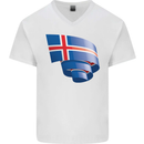 Curled Iceland Flag Icelander Day Football Mens V-Neck Cotton T-Shirt White