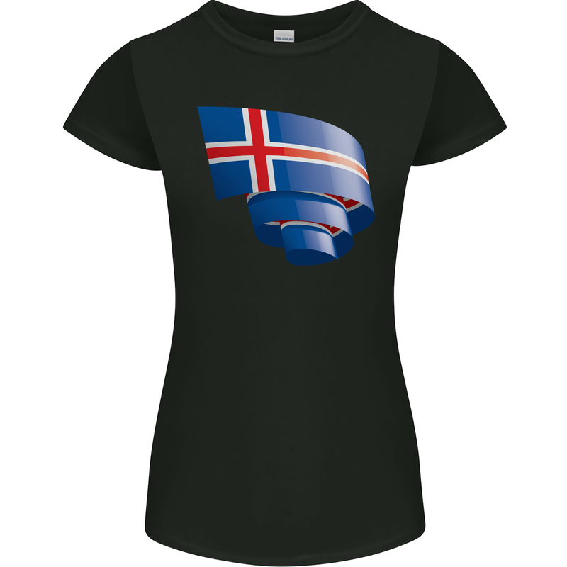 Curled Iceland Flag Icelander Day Football Womens Petite Cut T-Shirt Black