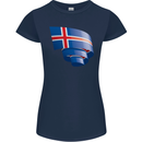 Curled Iceland Flag Icelander Day Football Womens Petite Cut T-Shirt Navy Blue