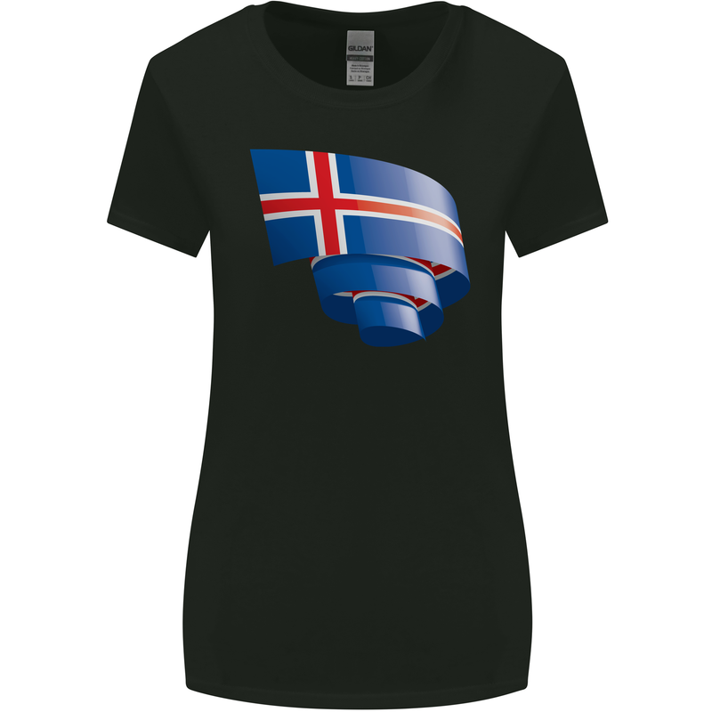 Curled Iceland Flag Icelander Day Football Womens Wider Cut T-Shirt Black
