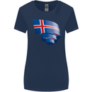 Curled Iceland Flag Icelander Day Football Womens Wider Cut T-Shirt Navy Blue