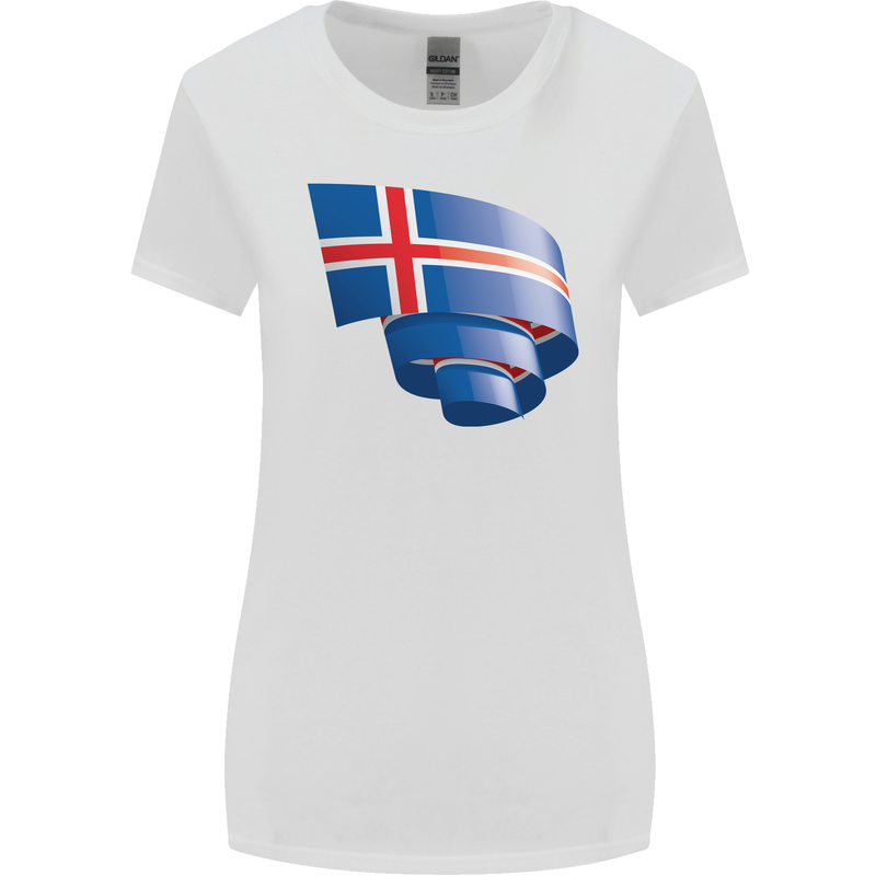 Curled Iceland Flag Icelander Day Football Womens Wider Cut T-Shirt White