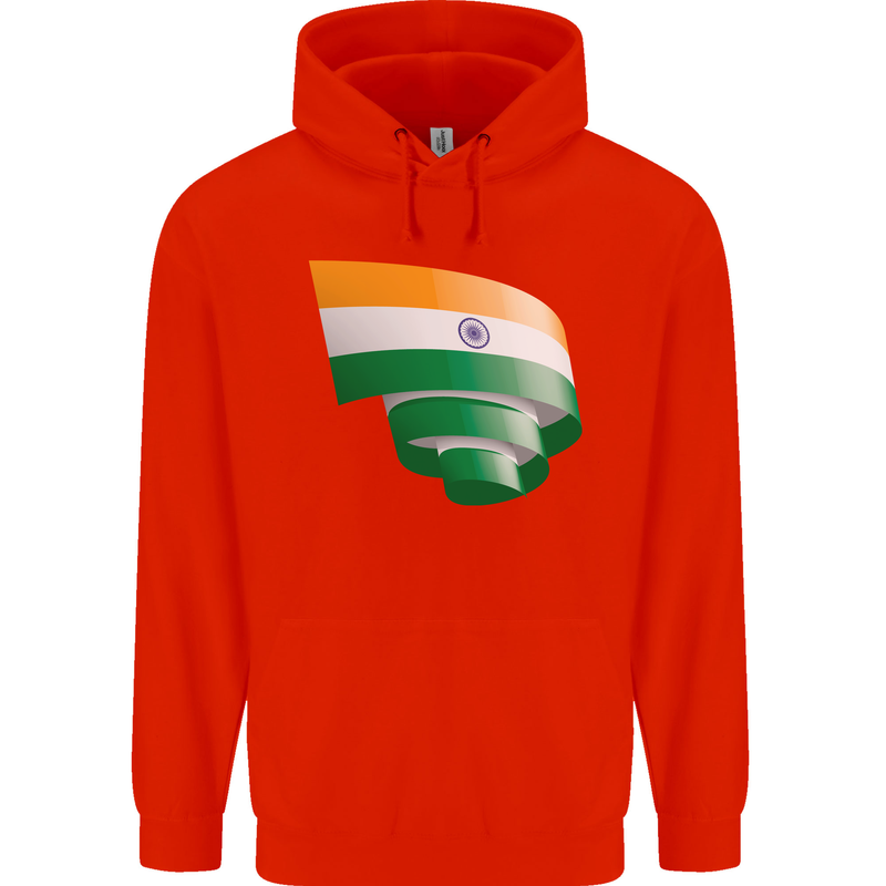 Curled India Flag Indian Day Football Childrens Kids Hoodie Bright Red