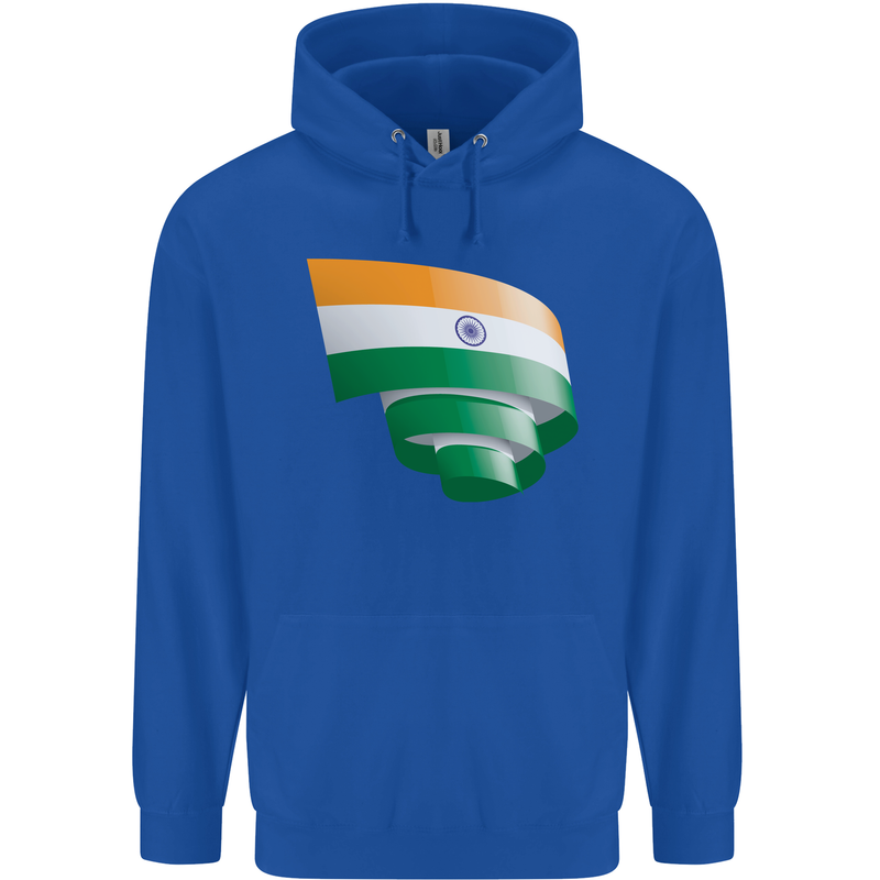 Curled India Flag Indian Day Football Childrens Kids Hoodie Royal Blue