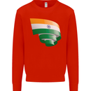 Curled India Flag Indian Day Football Kids Sweatshirt Jumper Bright Red