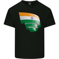 Curled India Flag Indian Day Football Kids T-Shirt Childrens Black