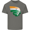 Curled India Flag Indian Day Football Kids T-Shirt Childrens Charcoal