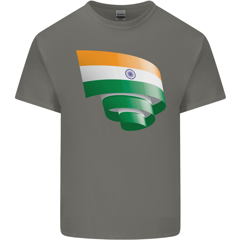 Curled India Flag Indian Day Football Kids T-Shirt Childrens Charcoal