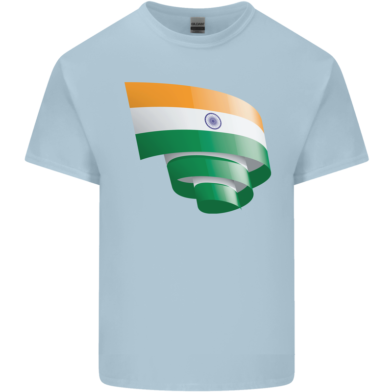 Curled India Flag Indian Day Football Kids T-Shirt Childrens Light Blue