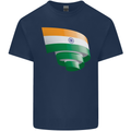 Curled India Flag Indian Day Football Kids T-Shirt Childrens Navy Blue