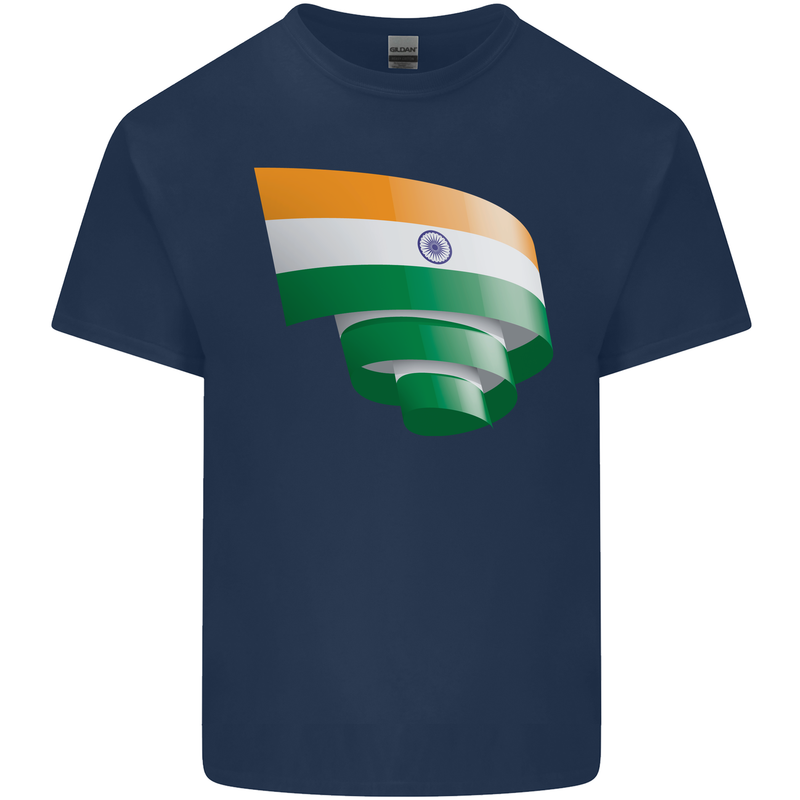 Curled India Flag Indian Day Football Kids T-Shirt Childrens Navy Blue