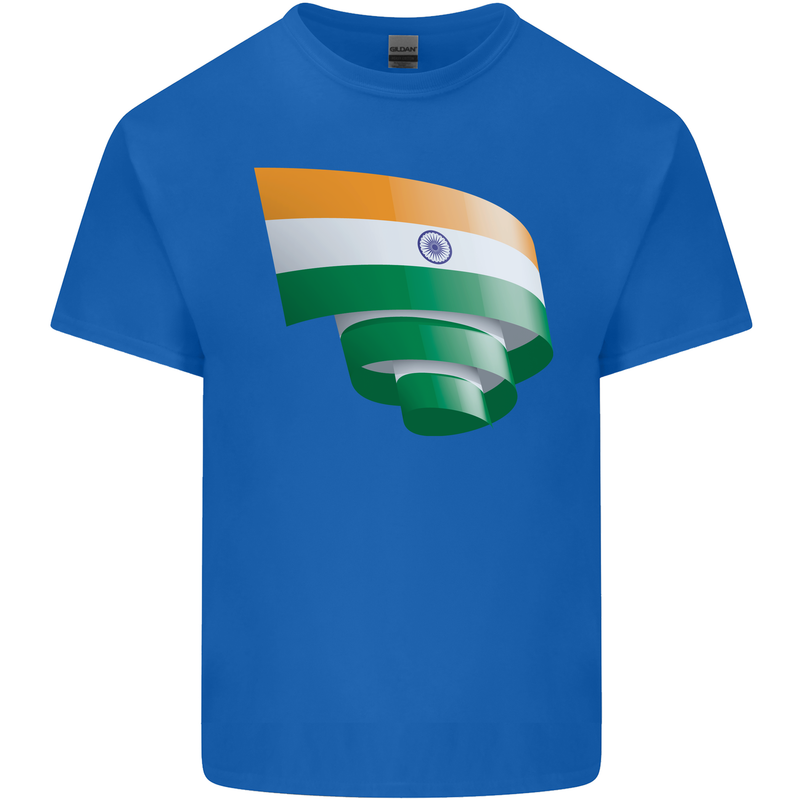 Curled India Flag Indian Day Football Kids T-Shirt Childrens Royal Blue
