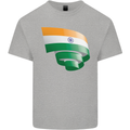 Curled India Flag Indian Day Football Kids T-Shirt Childrens Sports Grey