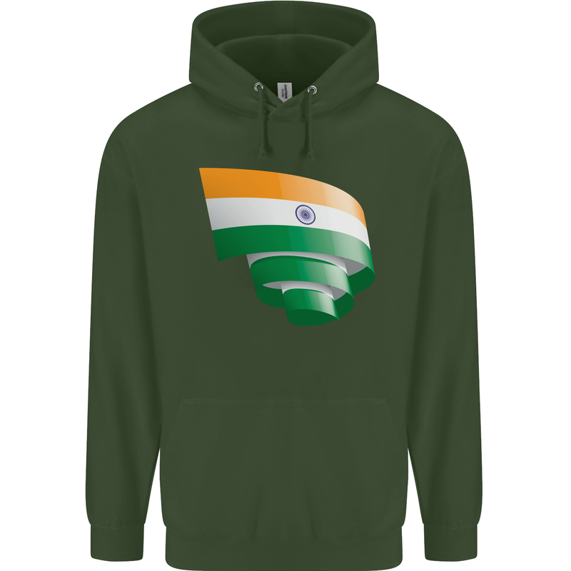 Curled India Flag Indian Day Football Mens 80% Cotton Hoodie Forest Green