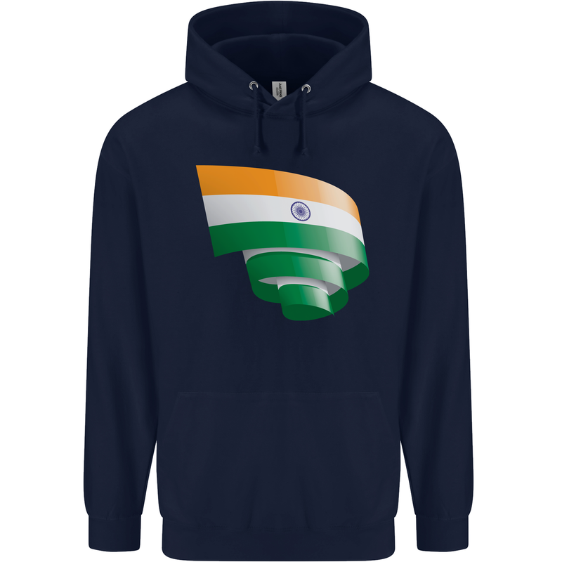 Curled India Flag Indian Day Football Mens 80% Cotton Hoodie Navy Blue
