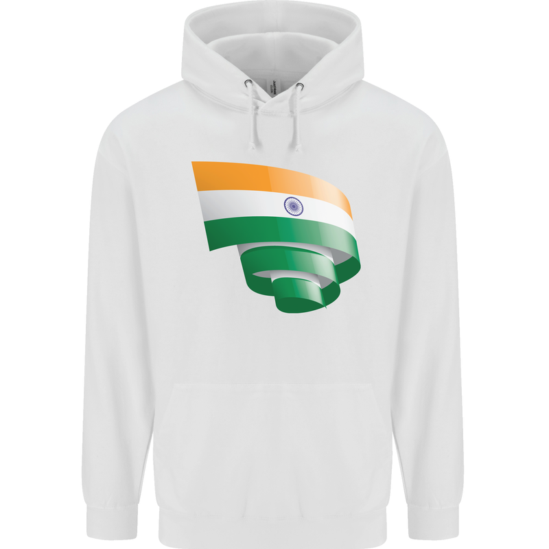 Curled India Flag Indian Day Football Mens 80% Cotton Hoodie White