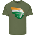 Curled India Flag Indian Day Football Mens Cotton T-Shirt Tee Top Military Green