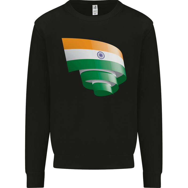 Curled India Flag Indian Day Football Mens Sweatshirt Jumper Black