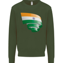 Curled India Flag Indian Day Football Mens Sweatshirt Jumper Forest Green