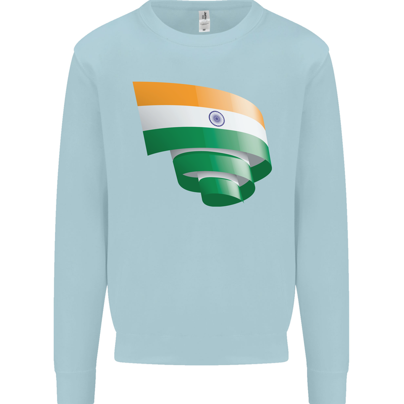 Curled India Flag Indian Day Football Mens Sweatshirt Jumper Light Blue