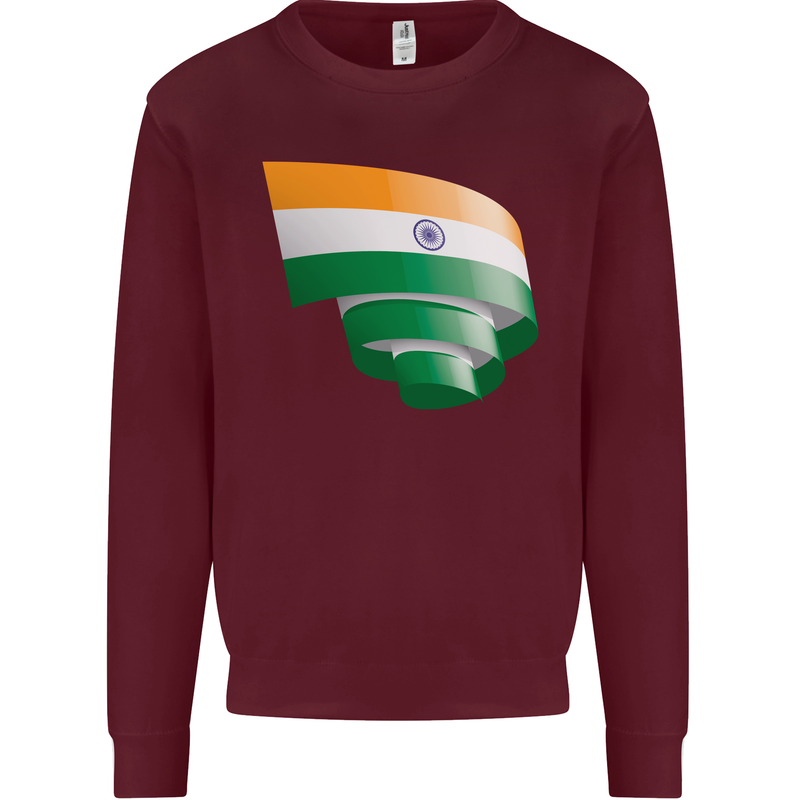 Curled India Flag Indian Day Football Mens Sweatshirt Jumper Maroon