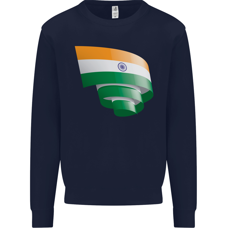 Curled India Flag Indian Day Football Mens Sweatshirt Jumper Navy Blue