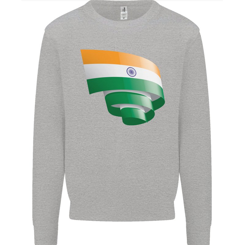 Curled India Flag Indian Day Football Mens Sweatshirt Jumper Sports Grey